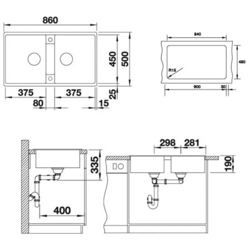 Kích thước chậu rửa bát đá Hafele Blancozia 9 567.68.349