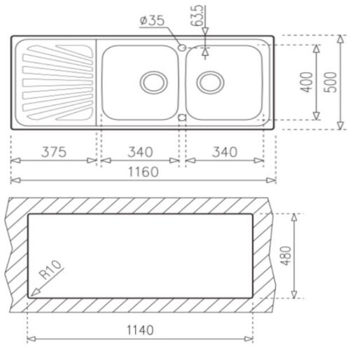 Kích thước chậu rửa bát Teka STYLO 2B 1D
