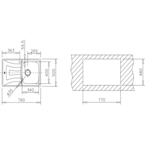 Kích thước chậu rửa bát Teka UNIVERSO 79 1B 1D