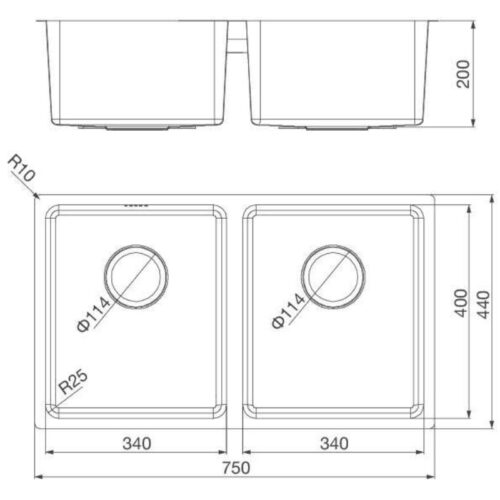 Kích thước chậu rửa chén bát Malloca MS 6081