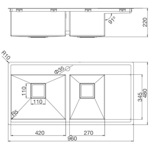 Kích thước chậu rửa chén bát Malloca MS 6305T
