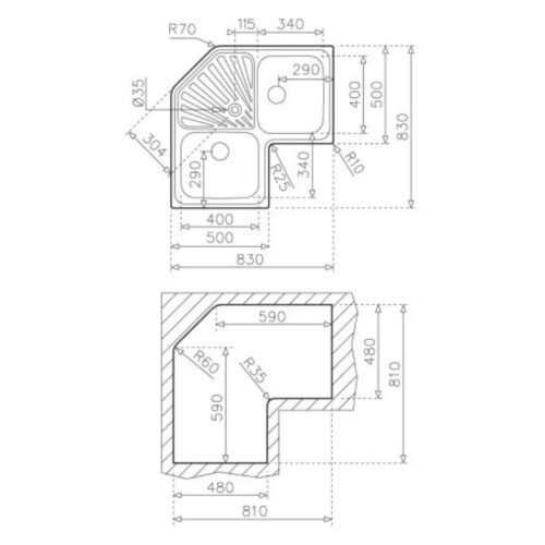 Kích thước chậu rửa Teka ANGULAR 2B S/ST