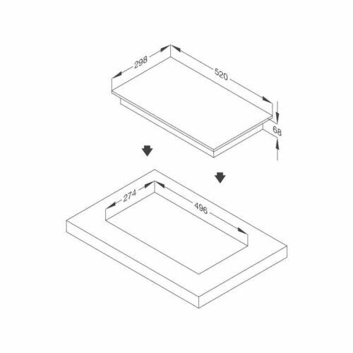 Kích thước bếp từ đôi domino Malloca MDI 302