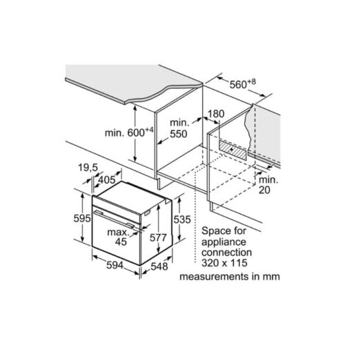 Kích thước lò nướng kết hợp vi sóng Bosch HNG6764S1A