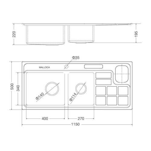 Kích thước chậu rửa bát Malloca MS 8817