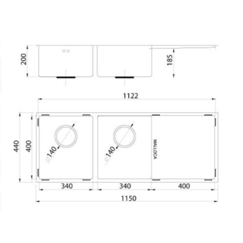 Kích thước chậu rửa bát Malloca MS 8818