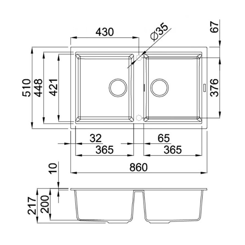 Chậu rửa đá Granite Malloca màu kem BIANCO G-45062 Kích thước chậu rửa đá Granite Malloca màu kem BIANCO G-45062