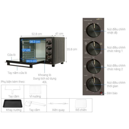 Kích thước lò Nướng để Bàn Electrolux EOT4022XFG