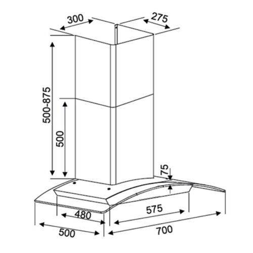 Kích thước máy hút mùi Kocher K-228S 70cm