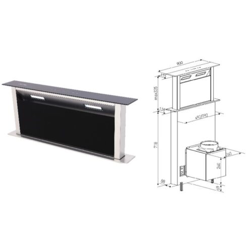 Kích thước máy hút mùi Kocher Tesla CXW-199DW