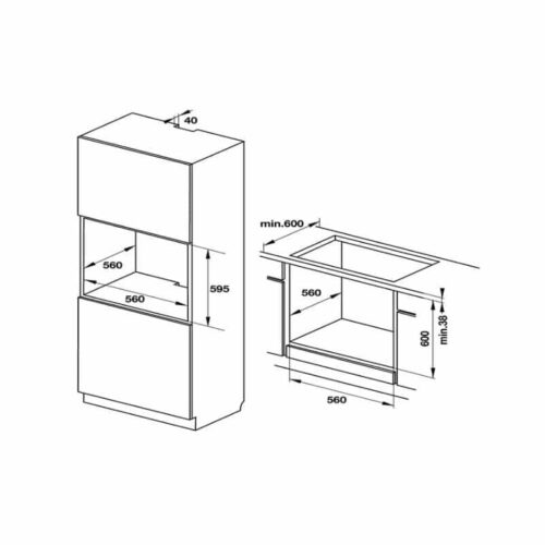 Kích thước lò nướng âm tủ Hafele HO-KT60G 535.62.601