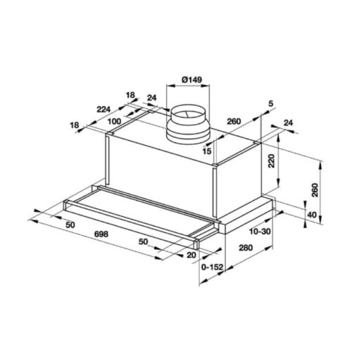 Kích thước của máy hút mùi âm tủ Hafele HH-SG70A 533.89.021