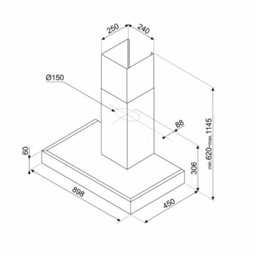 kích thước của máy hút mùi gắn tường 90cm Hafele Smeg KAT900HXE 536.84.279