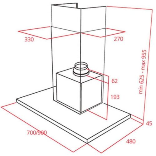 Kích thước của Máy hút mùi áp tường Teka DPL 986 T (replace DLH 986 T)