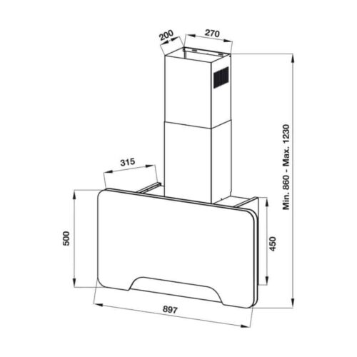kích thước của máy hút mùi gắn tường Hafele HH-WVGS90A 533.80.203