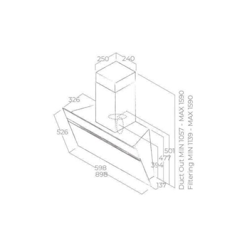 Kích thước máy hút mùi Elica STRIPE BL/A/90/LX