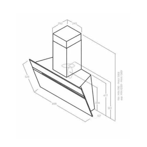 Kích thước máy hút mùi Elica STRIPE IX/A/90/LX