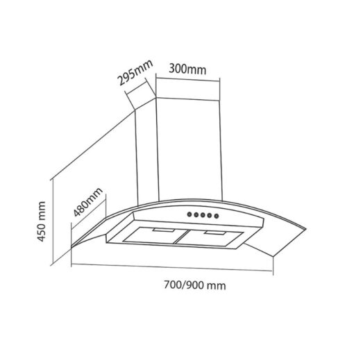 Kích thước máy hút khử mùi áp tường Eurosun EH-90K10S