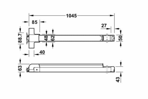 Kích thước của Thanh thoát hiểm Inox mờ Hafele 903.00.310