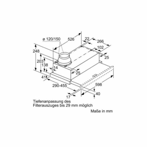 Kích thước máy hút mùi âm tủ Bosch DFL064W53B