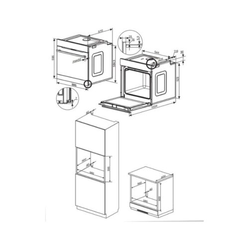 Thiết kế lắp đặt của lò nướng âm tủ 77L Fagor 8H-185TFTN A
