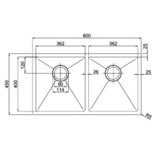 Kích thước chậu rửa bát inox 2 hố Paul Schmitt PA8045-U