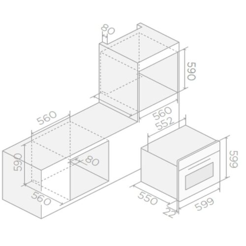Kích thước lò nướng âm tủ 65L Elica VIRTUS MULTI 60 TFT – PRF0191770