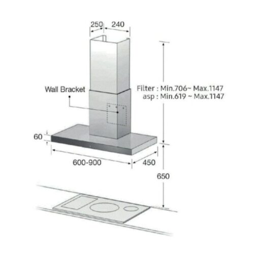 Máy hút mùi áp tường Samsung NK24C5070US/UR 5 Kích thước máy hút mùi áp tường Samsung NK24C5070US/UR