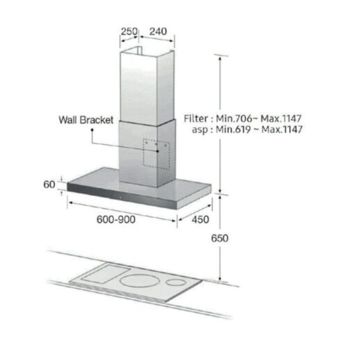 Máy hút mùi áp tường Samsung NK24M5070BS/UR 5 Kích thước máy hút mùi áp tường Samsung NK24M5070BS/UR