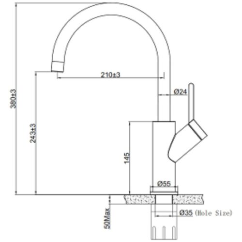 Kích thước vòi rửa bát nóng lạnh Eurogold EUF033C
