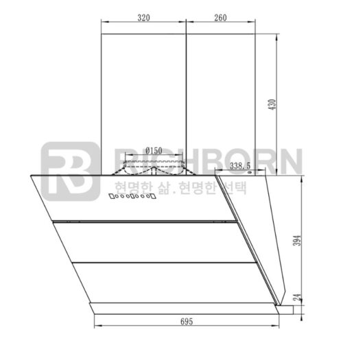 Máy hút mùi áp tường Richborn RHA70AHMB 3 kich thuoc may hut mui richborn rha70ahmb
