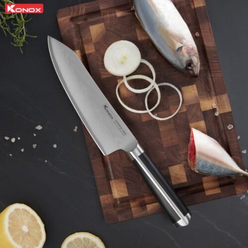 Hình ảnh dao thép Nhật Konox Damascus Eiko Series 7″ Deba Knife